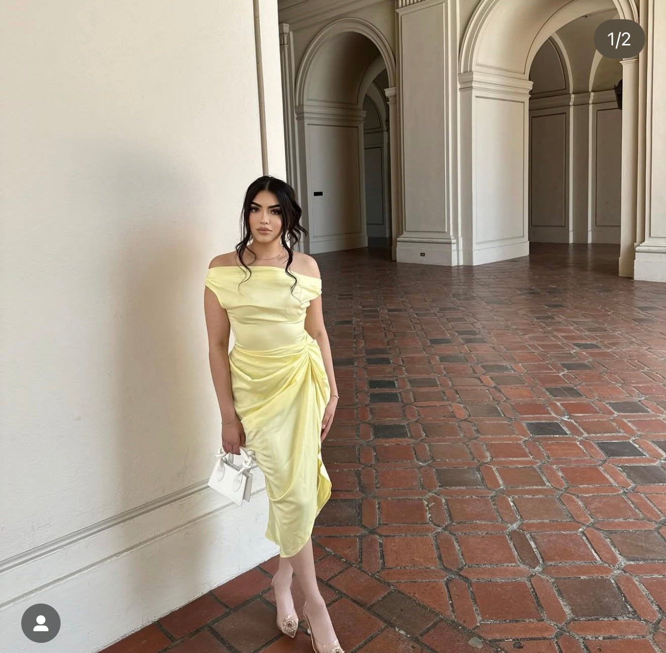 Yellow satin maxi dress