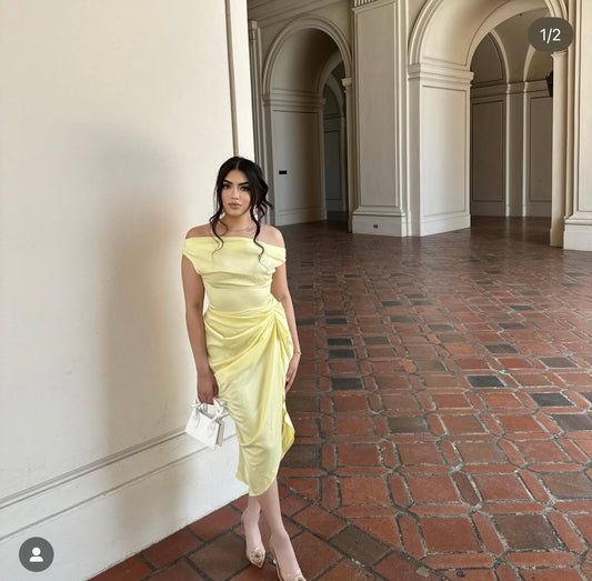 Yellow satin maxi dress