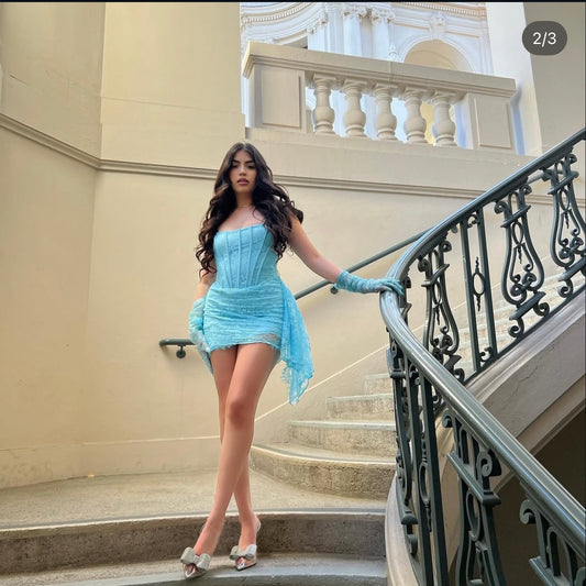 Blue lace mini dress